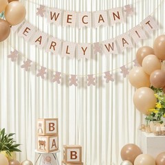 2 Pcs Beige Brown We Can Bearly Wait Banner Neutral Bow Bear Baby Shower Part…