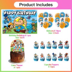 Dog Man Birthday Decoration Set Party Supplies Balloon Backdrop Cake Topper