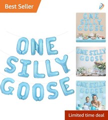 One Silly Goose Blue Foil Balloon Banner for Farm-Themed Birthday Celebrations