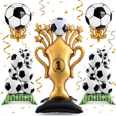 5 Pcs Soccer Balloons Party Decorations Set, Extra Large Trophy & World Cup Foil