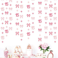 Glitter Pink 15Th Bow Birthday Decorations Hot Pink Conquette Bow Garland Stream