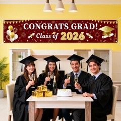 Maroon and Gold Graduation Decorations 2026 Banner, Congrats Grad Party Suppl…