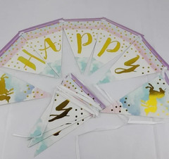 Magical Pastel Rainbow Unicorn Happy Birthday Pennant Banner