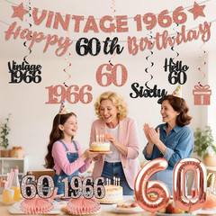 Yatufom 60Th Birthday Decorations for Women, Rose Gold Vintage 1966 Birthday Ban