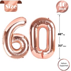 60 Balloon Number, Rose Gold Number 60th Birthday Balloons 40 Inch, 60 Years …