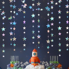 Iridescent Star Garland 156ft – Holographic Streamer for Space Birthday, Graduat