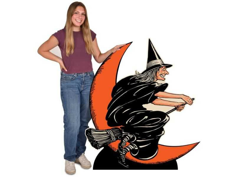 Vintage Halloween Witch and Moon Stand-Up Beistle Party Centerpiece Broom Hat