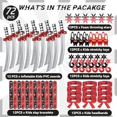 72Pcs Karate Party Favors Set – Inflatable Swords, Headbands, Slap Bracelets, De