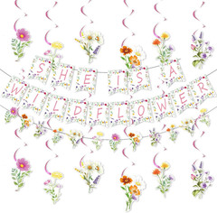 9PCS Flower Birthday Decorations for Girls,She Is a Wildflower Banner Garland Ha
