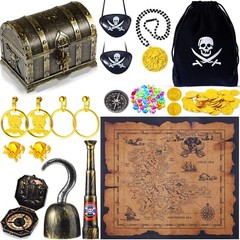 116 Pieces Pirate Treasure Toys, Pirate Treasure Box with Coins Jewels Gems a…