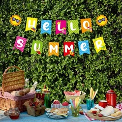 , Hello Summer Banner No DIY, Summer Banner for Summer Party Decorations, He…