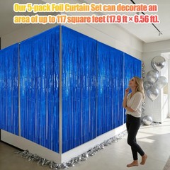 5 PCS 3.28×6.56 FT Glitter Blue Tinsel Foil Fringe Curtains Photo Backdrop