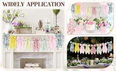 Floral Bow Garland, Pink Gingham Fabric Bow Banner, Vintage Spring Flower Bows