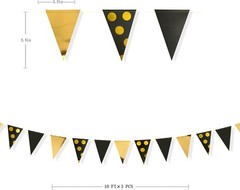 30Ft Black Gold Party Decorations Polka Dot Pennant Banner Paper Circle Dot T…