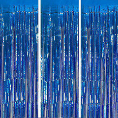 Metallic Silver Tinsel Foil Fringe Curtain, 3 Pack 3.2X6.5 Feet Party Photo Back