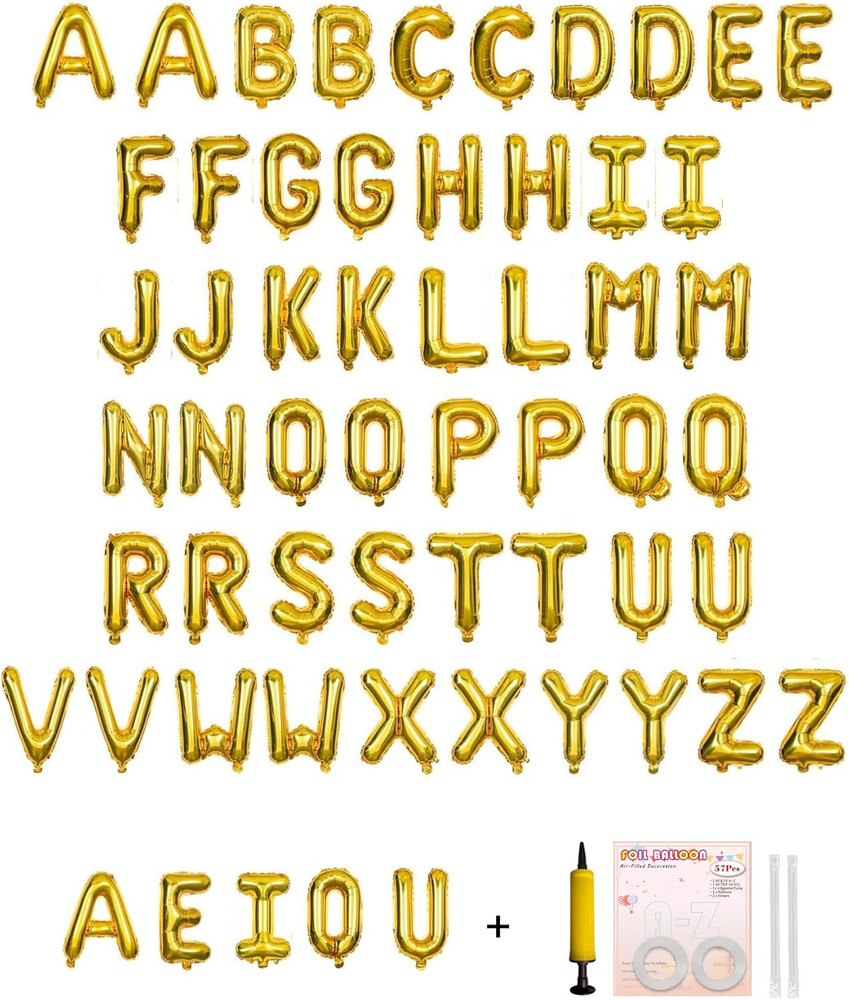 58 PCS Letter Balloons Alphabet Letters 2 Sets A- Z & 1 Sets AEIOU 16 – Inch Myl