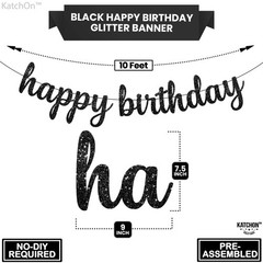 Glitter Cursive Black Happy Birthday Banner – Pre-Strung, 10 Feet | Happy Birthd