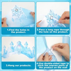 Polyester Fabric 104×70inch Winter Snow Castle Party Door Banner Wonderland D…