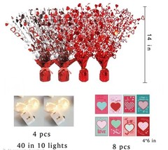 4 Pk Lighted Valentines Red Foil Burst Decorations Heart Tinsel Centerpieces