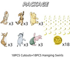 18Pcs Winnie Baby Shower Decorations Classic Pooh Hanging Decorations Swirls …