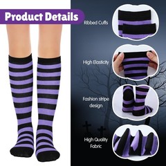 3 Pairs Halloween Striped Socks Kids Cotton Spooky Knee High Uniform 6-12 Years