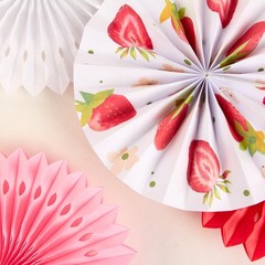 1 Kit Strawberry Birthday Party Decorations Paper Fans Hanging Decor