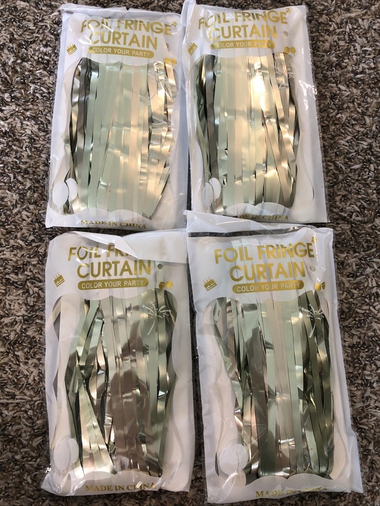 Foil Fringe Curtain/Backdrop Sage Green And Gold – 4 Pack