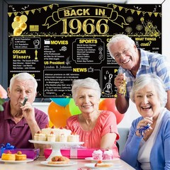 60Th Birthday Black Gold Party Decoration, Back in 1966 Banner 60 Year Old Birth