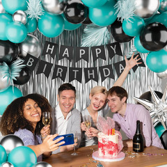 Teal Birthday Party Decorations Balloons Banner Fringe Curtain Decoration Kit