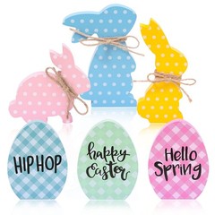 6Pcs Easter Bunny Decorations, Wooden Rabbit Egg Shaped Tabletop Centerpieces…
