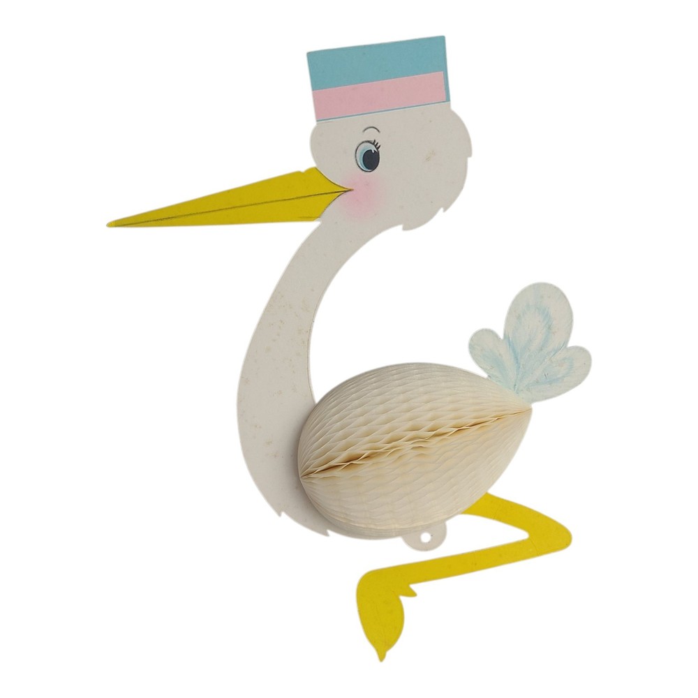 Vintage Baby Shower Honeycomb Hallmark Stork Tissue Paper & Cardstock Decoration
