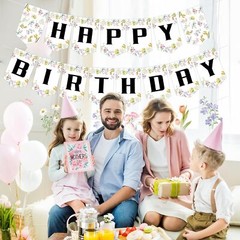 Spring Flower Birthday Decorations Banner Set, Floral Pink