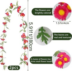 2 Pcs Silk Wildflower Garland Spring Daisies Flowers Garland Outdoor Rose Red