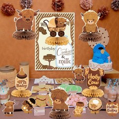 12Pcs Highland Cow Honeycomb Centerpieces Brown Highland Cattle Baby Shower P…