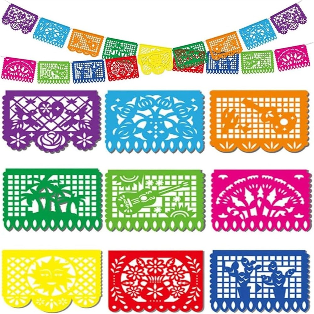 DomeStar Mexican Party Decoration, 18 Feet Plastic Papel Picado Fiesta Banner Ci