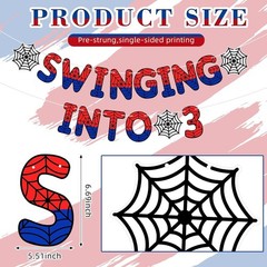 Spider Theme 3rd Birthday Banner, Pre-strung Swinging into 3 Banner, Spider 3…