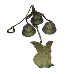 Vintage Feng Shui Brass Wind Chime With Gargoyle Pendant And Intricately Etched