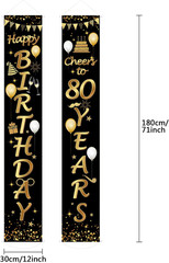 2 Pcs 80Th Birthday Banner Decorations for Men Women, Black Gold Happy 80Th Birt