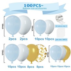 Blue and White Gold Balloons,100 pcs Blue White Gold Balloon Garland Arch Kit…