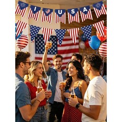 Independence Day Bunting Banner 1 Pack Red White Blue Triangle Flag Garland P…