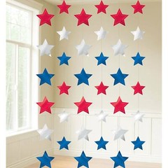 RED WHITE & BLUE STAR STRINGS PARTY DECORATION AMERICA BRITAIN AUSTRALIA FRANCE