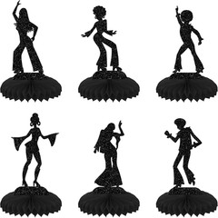 6 PCS 70’s Disco Party Decorations – Honeycomb Table Centerpiece & Toppers in Bl