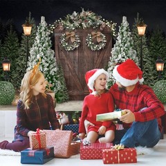 Mocsicka 7x5ft Christmas Photography Backdrop Winter Rustic Wood Door Background