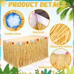 2 Pack Table Skirt Luau Party Decorations, Flower 53.2″ X 29.5″ Grass Table S…
