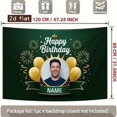 Personalized Banner Name Photo 2D Flat Birthday Banner Crown Men Party Backdrop☋