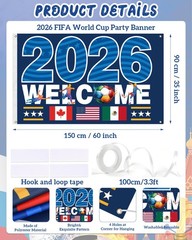 2026 World Cup Banner Flag 3″×5″FT,Double-Sided 3-Ply Large Fabric Football F…