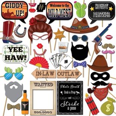 Western Photo Booth Props – 41-pc Prop Kit with 8 x 10-Inch Various