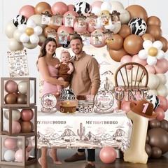 240PCS My First Rodeo Decorations Girl, Western Cowgirl First Birthday Suppli…