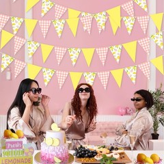 Lemon Party Decorations – 3PCS Lemon Bunting Banners, Pink and Yellow Lemon T…