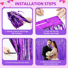 Purple Tinsel Backdrop Foil Fringe Curtains – 2 Packs Door Streamers Backdrop fo